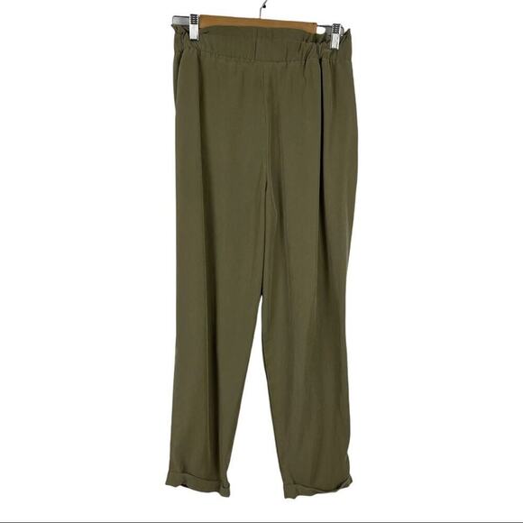 Zara Paperbag Waist Green Viscose High Rise Waisted Trousers Pants Size Medium - Picture 11 of 14